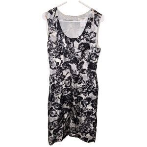 LK Bennett Dress Black Grey Floral Silk Sleeveless Sheath Midi 10 Pockets Lined